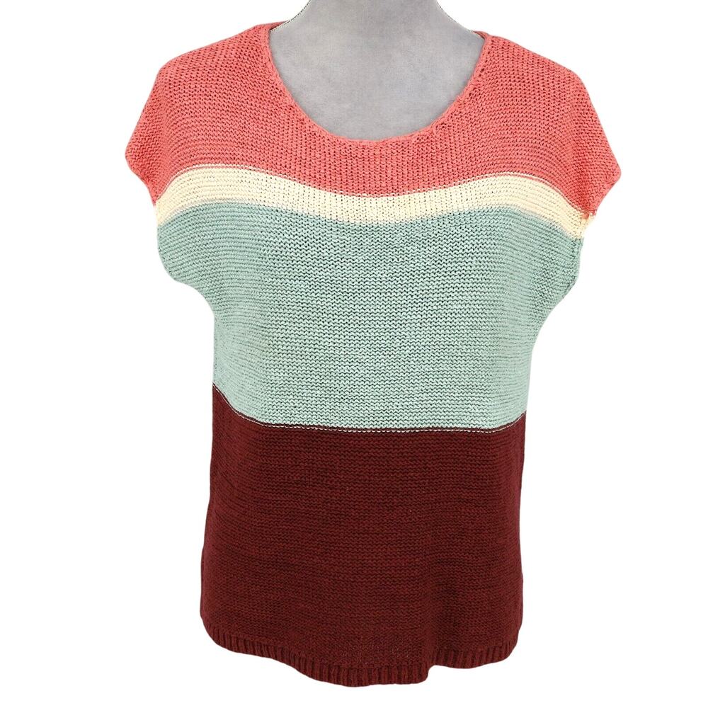 Loft Sweater Womens Small Coral Green Maroon Chunky Knit Tunic Pullover